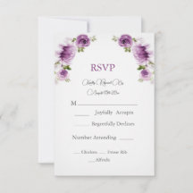 フクシアのバラと芍薬の結婚式RSVPカード