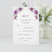 フクシアのバラと芍薬の結婚式RSVPカード 出欠カード (スタンド正面)