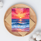 フクシアの海岸の夕焼け | 海の波の水彩カード