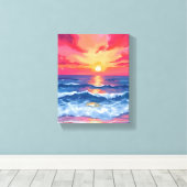 フクシアの海岸の夕焼け | 海の波の水彩画 キャンバスプリント (インサイチュ (ウッドフロア))