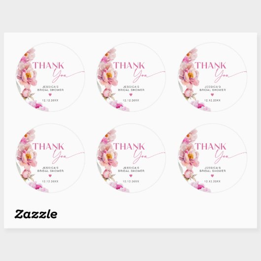 フクシアの芍薬の花びらとプロセッコ　ありがとう ラウンドシール (シート)