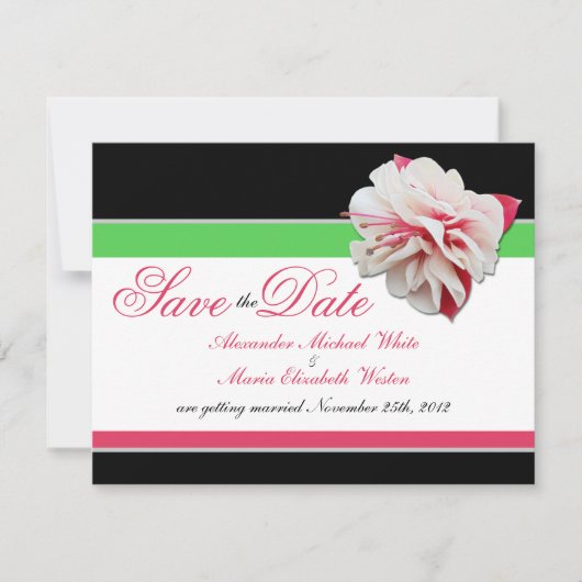 フクシアの花 ピンクとグリーンの結婚式 Save the Dates 招待状 (正面)