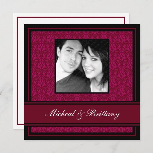 フクシアダマスク ウェディングエンゲージメント アナウンスメント 案内状 (正面/裏面)