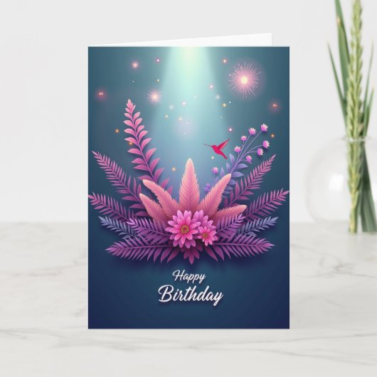 フクシアバラの誕生日カード カード (正面)