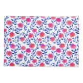 フクシアピンクの春の花の水彩フラワーパターン 枕カバー (裏面)