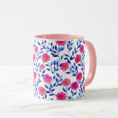 フクシアピンクの春の花 水彩植物画 マグカップ (正面右)
