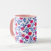 フクシアピンクの春の花 水彩植物画 マグカップ (正面左)