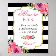 フクシアピンクの花のウェディングシャワーミモザバーの看板