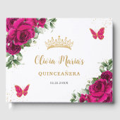 フクシアピンクの花のキンチアネラ スイート16 誕生日 ゲストブック (正面)