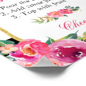 フクシアピンクの花のブライダルシャワーミモザバーの看板 ポスター (角)