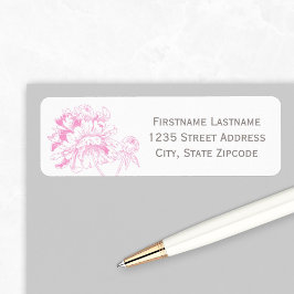 フクシアピンクの花の芍薬の結婚式の住所 ラベル