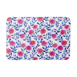 フクシアピンクの花の開花 ウォーターカラーボタニカル バスマット