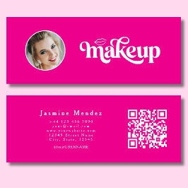 フクシアピンクビューティープロフェッショナルMUAフォトQR スキニー名刺
