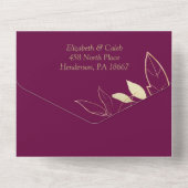 フクシアピンク&ゴールドの芍薬の花のトワル オールインワン オールインワン招待状 (裏面)