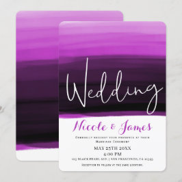 フクシアピンク ブラック ウォーターカラー モダン グラム ウェディング 招待状