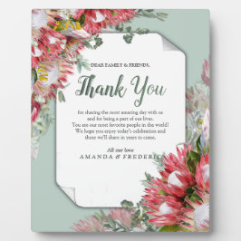 フクシア色のプロテアとグリーン＆ゴールドのリボン フォトプラーク