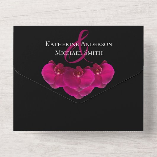 フクシア オーチッド ウェディング - QRコード - オールインワン招待状 (裏面)