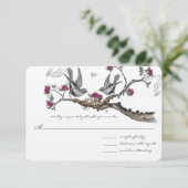 フクシア＆グレイ ヴィンテージ バード ウェディング 招待状 (スタンド正面)