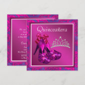 フクシア ティアラ ハイ ヒール シューズ ホット ピンク キンセアニエラ 招待状 (正面/裏面)