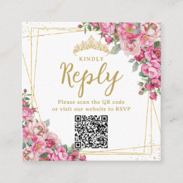 フクシア ピンク フラワー キンセアネーラ Sweet 16 RSVP QR エンクロージャーカード