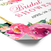 フクシア フラワー ブラック ストライプ ブライダル シャワー サイン (角)