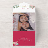 フクシア フローラル オールインワン ウェディング インビテーション + フォト (外側)