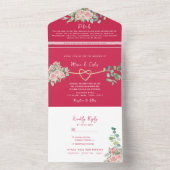 フクシア フローラル オールインワン ウェディング インビテーション + フォト (内側)
