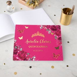 フクシア ホットピンク フラワー バタフライ QUINCEAÑERA 16 ゲストブック