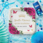 フクシア ホット ピンク フラワーバタフライ キンセアニエラ ペーパープレート (パーティー)