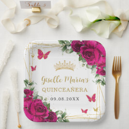 フクシア ホット ピンク フラワーバタフライ キンセアニエラ ペーパープレート