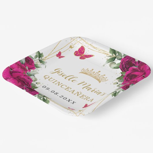 フクシア ホット ピンク フラワーバタフライ キンセアニエラ ペーパープレート (傾斜あり)