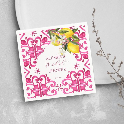 フクシア マヨリカ マゼンタ タイル ブライダル シャワー スタンダードカクテルナプキン