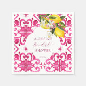 フクシア マヨリカ マゼンタ タイル ブライダル シャワー スタンダードカクテルナプキン (正面)