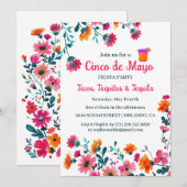 フクシア メキシカン フラワーズ シンコ デ マヨ フィエスタ 招待状 (正面/裏面)
