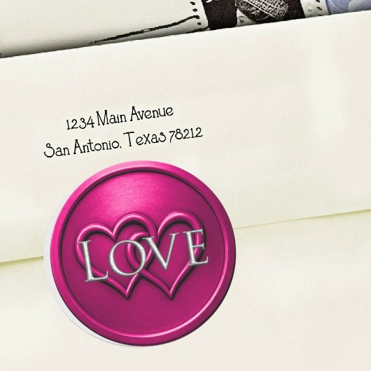 フクシア  絡み合う2つのハートのウェディング ラウンドシール