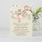 フクロウあなたが必要とするラブピンクフクロウ結婚式招待状 招待状 (スタンド正面)