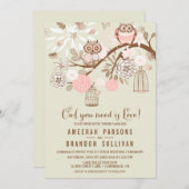 フクロウあなたが必要とするラブピンクフクロウ結婚式招待状 招待状 (正面/裏面)