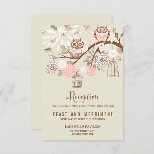 フクロウあなたが必要とするラブピンクフクロズ披露宴カード エンクロージャーカード (正面/裏面)