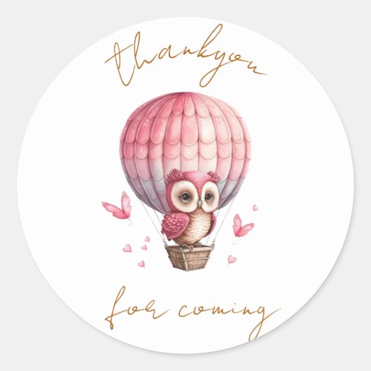 フクロウありがとうクラシックラウンドステッカー ラウンドシール (正面)