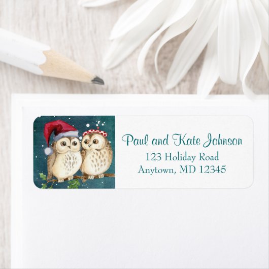 フクロウいつも可愛いクリスマス差出人住所 ラベル (インサイチュ)