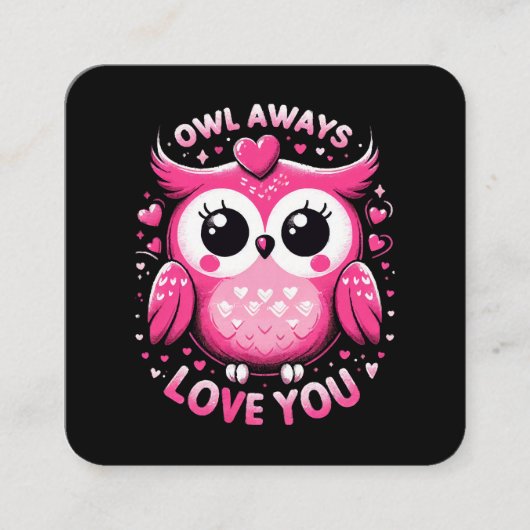 フクロウいつも愛する – バレンタインデー スクエア名刺 (正面)