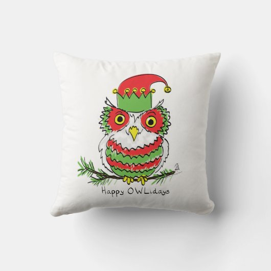 フクロウおもしろいクリスマスかわいい休日 クッション (裏面)