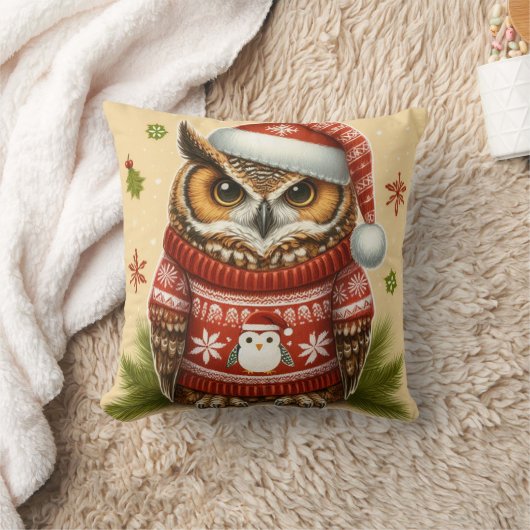 フクロウおもしろいクリスマス クッション (ブランケット)