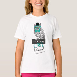 フクロウおもしろいルのスケッチヴィンテージ「フクロウと話し聞よ」 Tシャツ