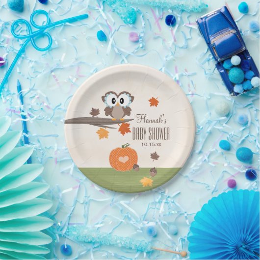 フクロウおよびカボチャ秋のベビーシャワー ペーパープレート (パーティー)