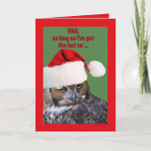 フクロウおよびサンタの帽子が付いているクリスマスカード シーズンカード (正面)