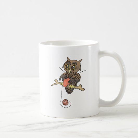 フクロウおよびヤーンのknifty編機械 コーヒーマグカップ (右)