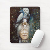 フクロウおよび孔雀を持つネイティブアメリカンの女性 マウスパッド (マウス)
