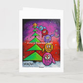 フクロウおよび常緑のクリスマスカード シーズンカード (裏面)