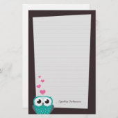 フクロウおよび愛ハートのノート紙(並ぶ) 便箋 (正面/裏面)